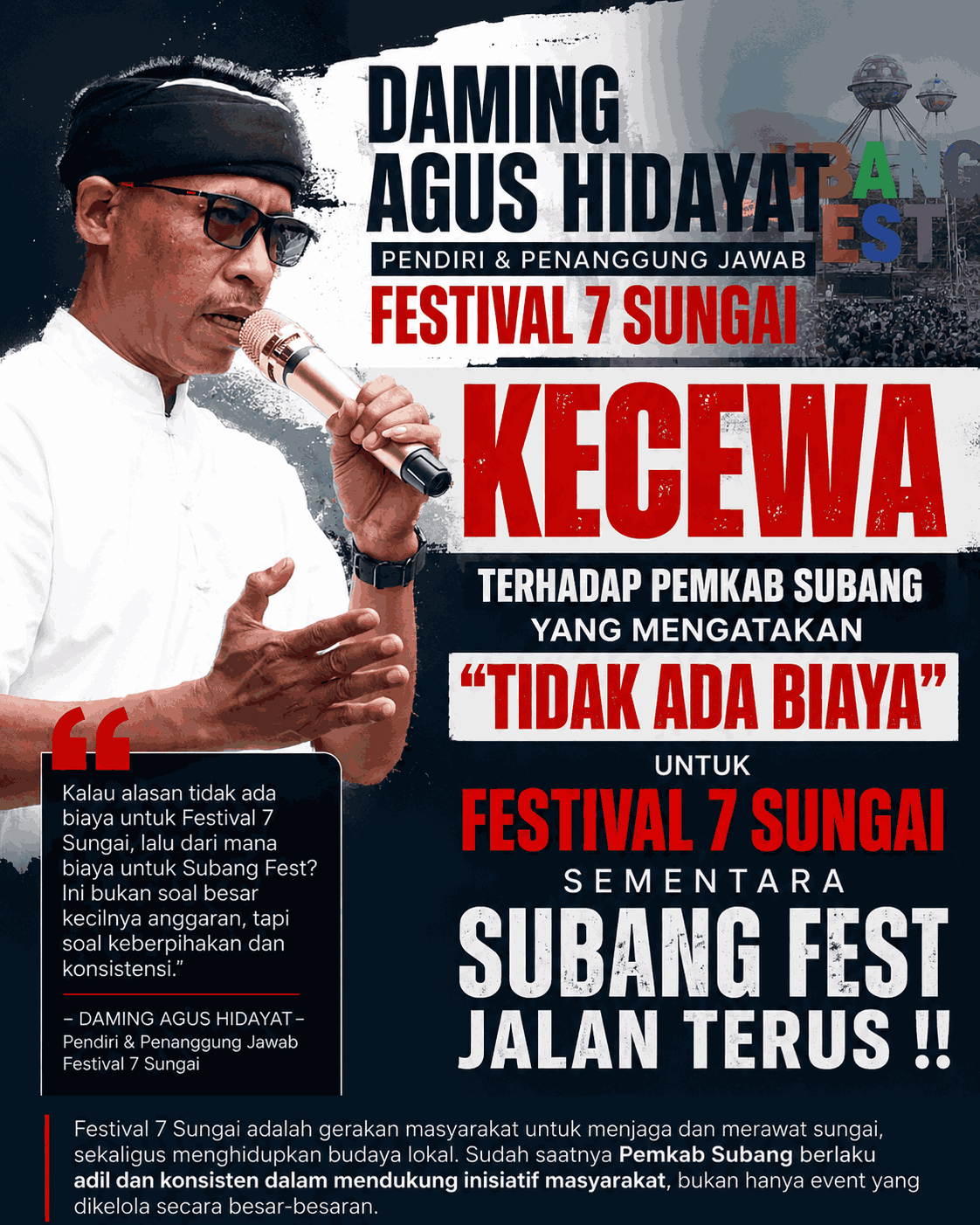 Daming Agus Hidayat Kecewa, Festival 7 Sungai Diduga Tak Mendapat Dukungan Pemkab Subang