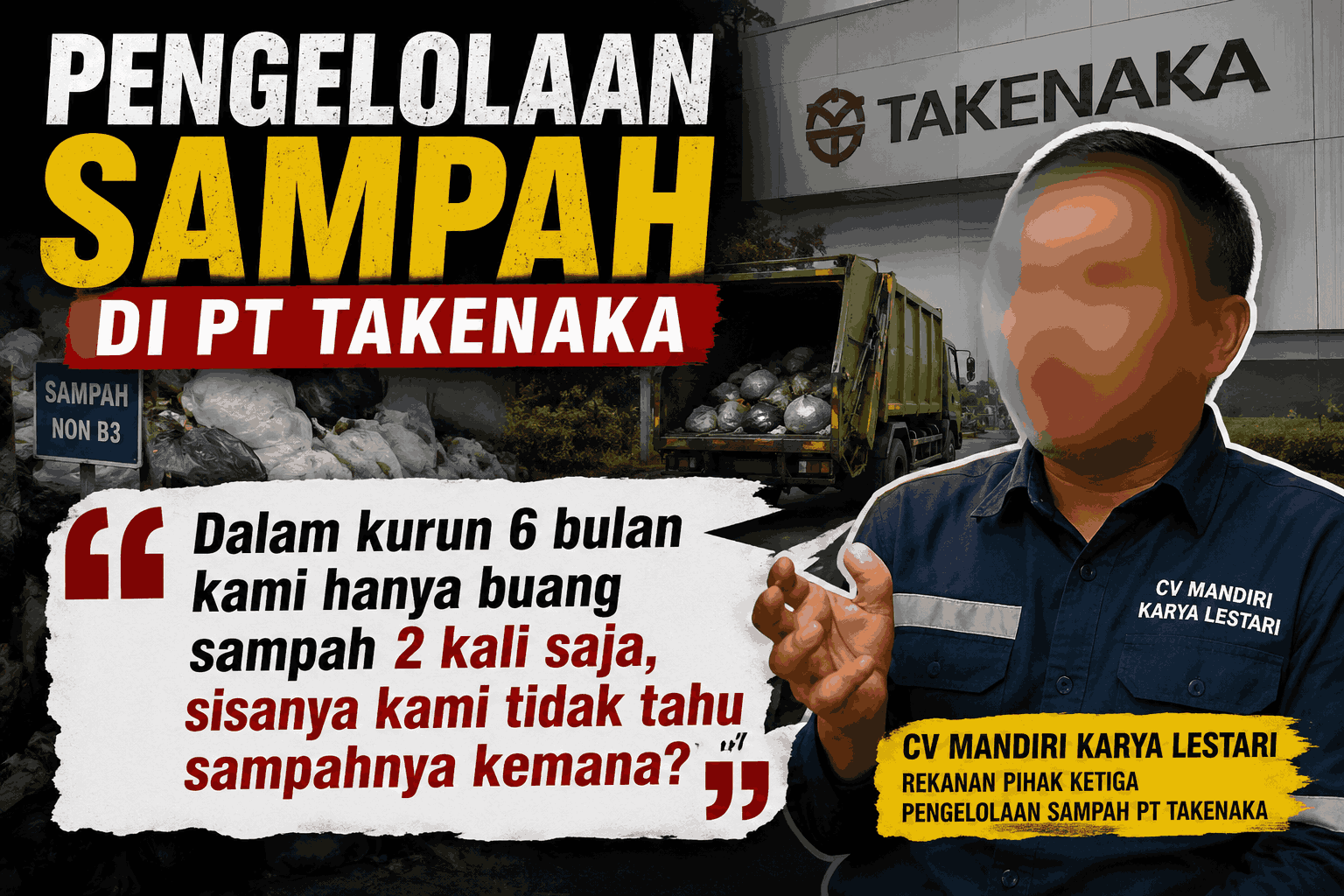 CV Mandiri Karya Lestari Bersuara  ( Rekanan Pengelolaan Sampah PT Takenaka ): “Dalam Kurun 6 Bulan 
